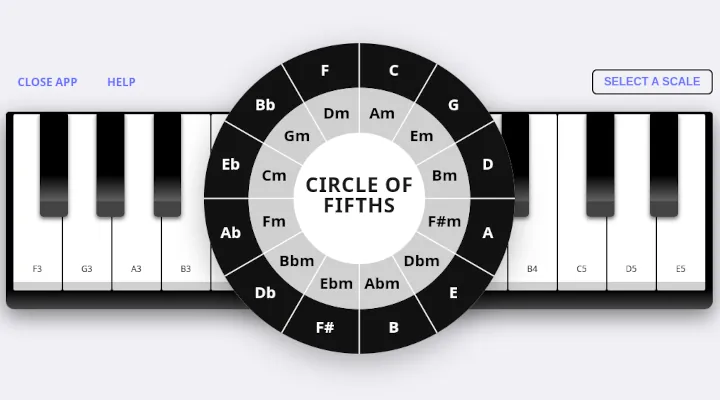 The Scales app showing the circle of fifths wheel