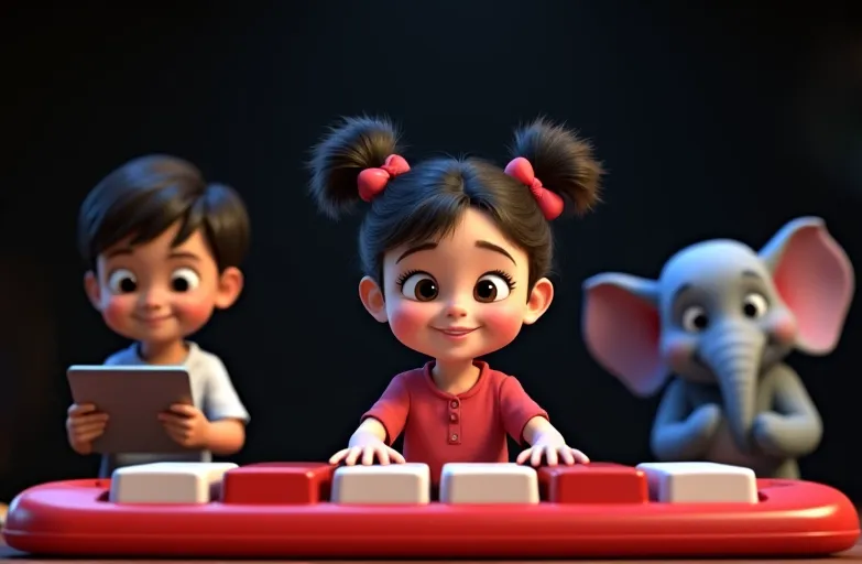 A young child playing a color-coded piano in prePiano