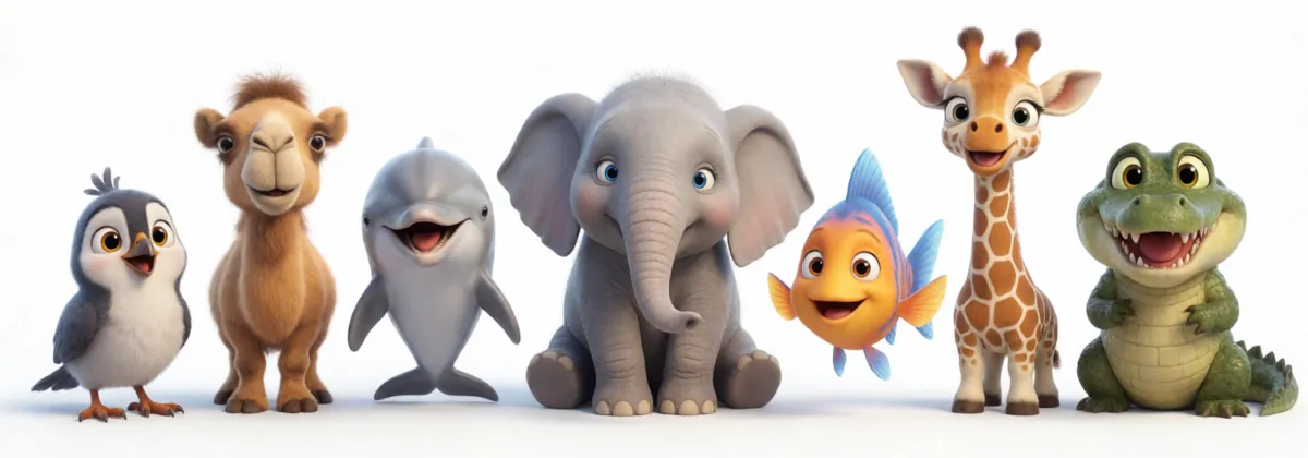 Pre Piano One — Seven animal friends on a piano keyboard